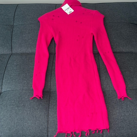 Forever 21 Dresses & Skirts - 💗💗Hot pink sweater dress size small nwt turtleneck and rips